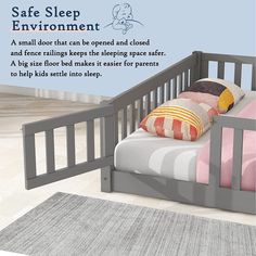 a child's bed with the words safe sleep environment on it