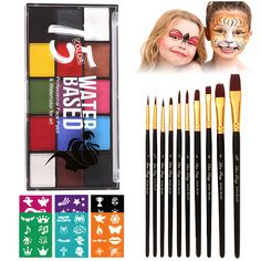 PRICES MAY VARY. ✅ face painting kit with stencils - Face painting palette compact includes 15 most essential colors for face & body paint projects. PACKAGE INCLUDED:1 x 15 Face Paint palette + 10 pcs Professional Brushes + 41 stencils. ✅ Safe and Gentle on Sensitive Skin - Our face painting kits use water-activated face painting colours that are suitable for every child or adult with sensitive skin. We use only cosmetic grade colouring ingredients that are non-toxic, hypoallergenic and fragranc Halloween Party Birthday, Face Paint Kit, Skin Paint, Makeup Pallets, Painting Palette, Character Makeup, Pigment Coloring, Paint Projects, Paint Palette