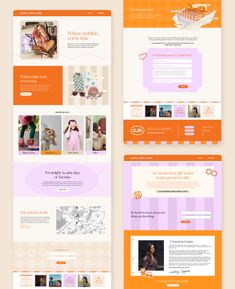 an orange and pink website design for a babysith store, with two pages on the