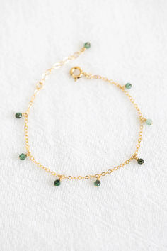 Emerald Drop Bracelet May Birthstone, Jade Bracelet, Emerald Stone, Chain Bracelet, Birthstone, Gold Filled, Bangle Bracelets, Jade, Emerald