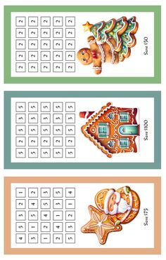 three different types of christmas cookies with numbers and symbols on them, including one for each cookie