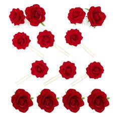 Our set of 12 versatile rose flower hair clips can easily transition from day to night, ensuring you look your best while at work, school, or going out on the town with friends. The decorative flower hair pins will effortlessly elevate any look while simultaneously ensuring your hair stays secure. Each red flower hair clip measures approximately 4 inches and is made from high-quality polyester and iron, suitable for synthetic hair extensions, wavy, straight, or curly hair.Product names are trade Wedding Party Hair, Rose Hair Clip, Party Hair Accessories, Red Rose Flower, Party Hair, Synthetic Hair Extensions, Rose Hair, Flower Hair Pin, Hair Decorations