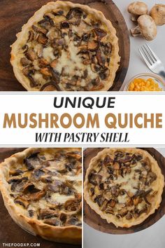 A unique mushroom quiche featuring a buttery pastry shell, creamy egg custard, and a flavorful mix of sautéed mushrooms, garnished with fresh herbs for an elegant touch.