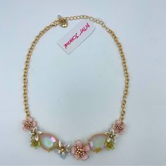 Beautiful Betsey Johnson Styling Gold Tone With Enamel Flowers & Rhinestone Embellishment Lobster Claw Closure 16”+3” Extender Nwt Enamel Flowers, Betsey Johnson Jewelry, Enamel Flower, Flower Necklace, Lobster Claw, Starfish, Betsey Johnson, Womens Jewelry Necklace, Embellishments