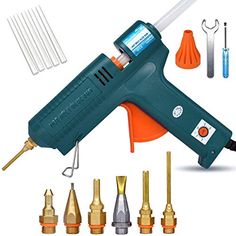 If you want the ultimate glue gun, this versatile Boswell Full Size Hot Glue Gun is an excellent choice. It has adjustable temperature and interchangeable nozzles for a variety of uses. ProsFast heating (1-3 minutes)Temperature adjustable (284-428℉)Comes with 6 drip-free copper nozzlesExcellent user reviewsConsNot cordlessGlue sticks may not adhere well to all surfaces (or use Gorilla glue sticks)Heat shield may loosen after extended useMore expensive than others (but not exorbitantly... Glue Guide, Fairytale Houses, Flag Wreath, Best Glue, Rhinestone Crafts, Glue Pen