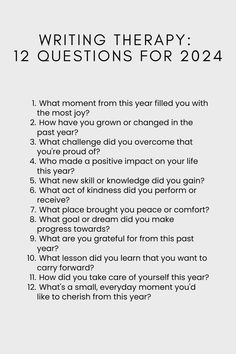 Transform your 2024 with our Writing Therapy: 12 Questions guide. Get your life together through powerful self-reflection questions designed for clarity and goal-setting. Simple prompts to help you reflect, reset, and create positive change. Start now! 2024 Reflection Questions, Year Reflection Questions, Therapy Journaling Prompts, Performance Review Phrases, Life Assessment, Year End Reflection, Reflection Prompts, Get Your Life Together, 12 Questions