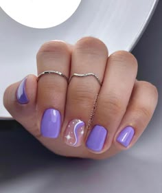 Short Nail Inspo Purple, Purple Nails With Designs, Short Purple Nail Ideas, Purple Gel Nails Ideas, Short Purple Nails, Lila Nails, Purple Nail Art Designs, Purple Gel Nails, Shiny Nails Designs