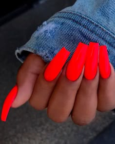 Nail Art Orange, Orange Nail Art, Neon Acrylic Nails, Nails Neon, Summer Acrylic, Red Acrylic Nails, Her Nails, Summer Acrylic Nails, Nails Summer