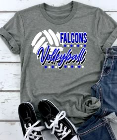 Falcons Volleyball with Dots Transfer - Rustic Grace Heat Transfer Company Volleyball Fan Shirts, Volleyball Shirts Designs High Schools, Class Fundraising Ideas, Volleyball Designs For Shirts, Volleyball Shirts Designs, Middle School Volleyball, Volleyball Team Shirts, Cross Country Shirts