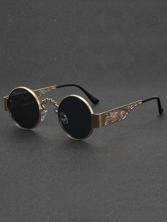 Men Hollow Out Round Frame Fashion Glasses Vintage Shades Accessories Halloween Beach Accessories Glasses Shades Looks Street Style And Suit For Sweater Jacket Sweatshirt Hoodie Leather Pants And Cargo Pants Gold Vintage   Copper Alloy Plain    Men Accessories, size features are:Bust: ,Length: ,Sleeve Length: Round Glasses Men, Eye Accessories, Fancy Accessories, Round Sunglasses Vintage, Cool Glasses, Smart Glasses, Glasses Vintage, Round Glasses, Looks Street Style