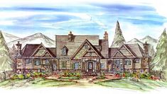 this is an artist's rendering of the front elevation of these luxury home plans