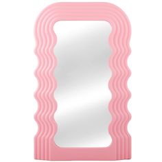 a pink rectangular mirror with wavy lines on the front and sides, against a white background