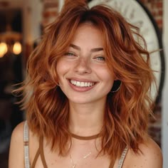 Natural Light Copper Hair, Copper With Root Smudge, Penny Copper Hair, Cowboy Copper Hair Medium Length, Natural Orange Hair Color, Copper Hair Ideas For Short Hair, Fall Hair Colors For Redheads Balayage, Copper Shag Haircut, Copper Hair Root Shadow