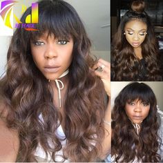 #Brown Ombre Wave wig #ombre wave wig with bangs #ombre brown hair wig #Whatsapp:0086-18354218743 #Email:orangehairabby@163.com Ombre Brown Hair, Brown Hair Wig, Ombre Brown, Wave Wig, Ombre Wigs, Wig With Bangs, Brown Ombre