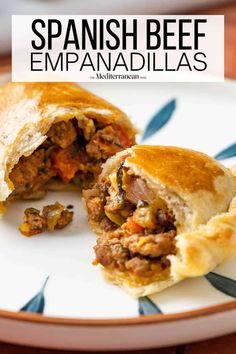 a plate with some food on it and the words spanish beef empanadallas