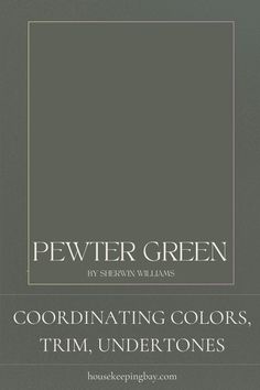 Pewter Green by Sherwin Williams - Coordinating Colors, Undertones, Trim Guide Sherwin Williams Paint Colors Green, Evergreen Fog, Sherwin Williams Green, Basement Painting, Green Grey Paint, Pewter Green, Green Accent Walls, Accent Wall Colors, Sherwin Williams Colors