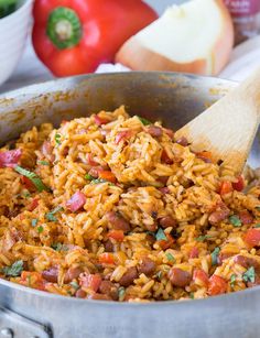 a large pot filled with rice and vegetables