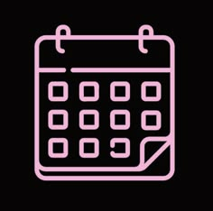 a pink line drawing of a calendar on a black background with the date circled out