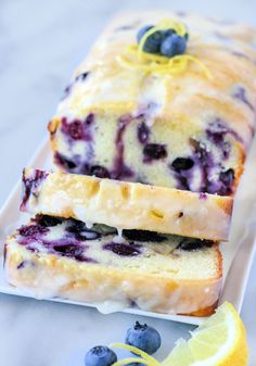 two slices of lemon blueberry bread on a plate