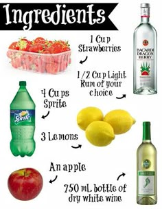 the ingredients for an apple cider are shown in this image, including lemons, apples