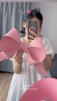 Follow @roomtery for more 🎀 #diy #giftidea #paperbow #roomdecor #coquette #bow by: linitrinh Paper Bow, Decor Idea, Christmas Special, Pink Bow, Diy Paper, Room Decor, Mirror, Design