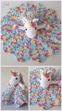 the crocheted unicorn blanket is made with yarn