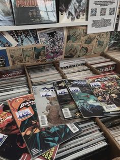 many comics are stacked on top of each other