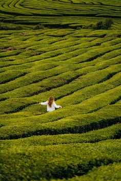 a woman standing in the middle of a maze