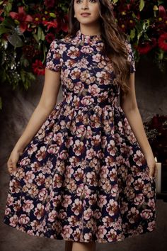 High Neck Frocks For Women, High Neck Frock Design, Casual Short Frocks, Floral Frocks For Women, Casual Frocks For Girls, Frock Designs For Women, Western Frocks, Frock Models