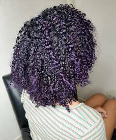 Curly Purple Hair Black Women, Short Curly Hair Purple Highlights, Purple Hair Dye Black Woman, Plum Purple Hair Black Women, Dark Purple Curly Hair Black Women, Purple Highlights Natural Hair, Purple Hair Color Ideas For Black Women, Purple And Black Curly Hair