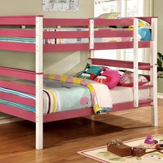 Lorren CM-BK620F-PK Bunk Bed By Furniture Of AmericaBy sofafair.com Modern Bunk Beds For Girls Room, Bunk Beds For Boys Room, Modern Bunk, Adult Bunk Beds, Wood Bunk Bed, Queen Bunk Beds, White Bunk Beds, Bunk Beds With Drawers, Full Bunk Bed