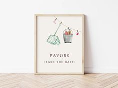 a poster with the words favors take the bath hanging on a clothes line next to a potted plant