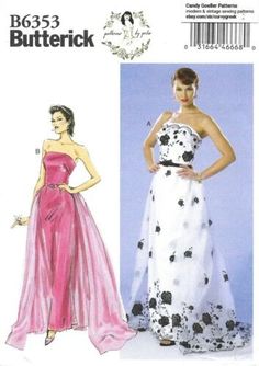 Butterick B6353 Retro Inspired Strapless Gown, Belt & Detachable Train Sz 14-22 | eBay Teen Prom, 50s Prom, Retro Sewing Patterns, Detachable Train, Vogue Sewing, Butterick Sewing Pattern, Miss Dress, Strapless Gown, Sewing Pattern Sizes