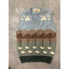 Rare Vintage 1980s Wool Vest With Sheep On Pasture With Trees. Measures 17 Inches From Pit To Pit.Wool Knit Sweater Vest. Rare Find. Novelty Sheep And Landscape Knit. Sheep Crochet Sweater, Warm And Wonderful Sheep Sweater, Sheep Sweater Knitting Pattern, Knit Sheep Sweater, Sheep Cardigan, Wool Knit Sweater, Knit Sweater Vest, Wool Vest, Wool Knit