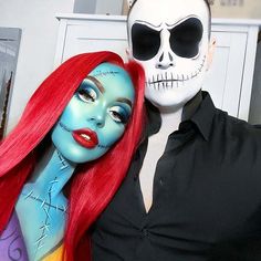 Creative Couples Costumes, Sally Halloween Costume, Couples Costumes For Halloween, Couples Costumes Creative, Sally Costume, Halloweenský Makeup, Costumes For Halloween, Cute Halloween Makeup