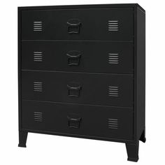 a black metal filing cabinet with four drawers