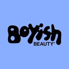 the logo for boyish beauty, which is featured in black letters on a blue background