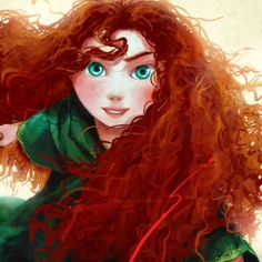 a painting of a woman with long red hair and green eyes, sitting on the ground