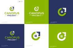 four different logos with the words canopus project in green, blue and white