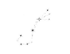 a black and white photo of stars in the sky with one star falling off it's side