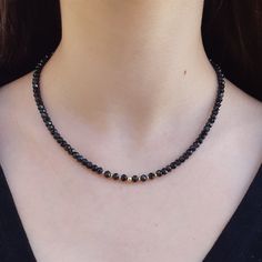 High Quality Sparkling 16” Inches Black Tourmaline Rondelles Chocker Necklace. Genuine Faceted Black Tourmaline Beads With 14k Yellow Gold Filled Beads. Can Be Worn Alone For The Minimalist Look Or Layered With Other Necklaces 4mm Black Tourmaline Faceted Beads 14k Gold Filled 6mm Spring Ring Clasp And Beads. Black Faceted Round Necklace, Elegant Black Spinel Beaded Necklace, Elegant Black Single Strand Crystal Necklace, Elegant Black Rondelle Beaded Necklaces, Faceted Black Spinel Necklace, Elegant Round Black Crystal Necklace, Elegant Black Round Crystal Necklace, Black Rondelle Jewelry As A Gift, Black Spinel Gemstone Necklace