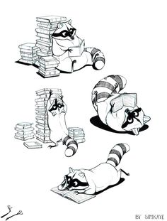 some cartoon characters are playing with stacks of books