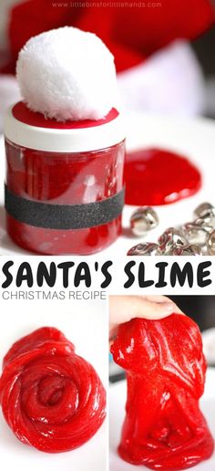 santa's slime christmas recipe with red jello and white sugar on top