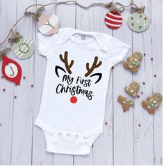 Excited to share this item from my #etsy shop: my first christmas baby bodysuit #rednose #reindeer #myfirstchristmas #holiday #christmas #babysfirst #infant #bodysuit #custom Christmas Onesies, First Christmas Baby, My First Christmas, Christmas Onsies Baby, Baby First Christmas, Christmas Onesie Baby, Cute Christmas Onesie, Christmas Baby Shirt Svg, My First Christmas Body