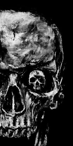 a black and white drawing of a skull