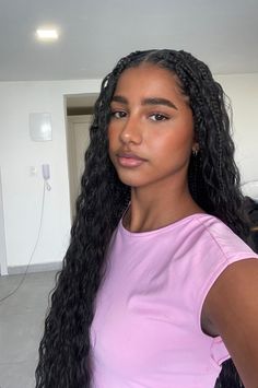 cute black girl Small Braids Aesthetic, Summer Goddess Braids, Cute Black Protective Hairstyles, Braided Hairstyles For Adults, Fresh Braids Hairstyles, Long Curly Braided Hairstyles, Black Girls Hairstyles 2024, Headband Box Braids, Braids For Black Women Aesthetic