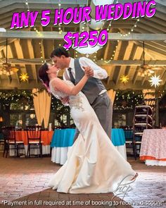 a bride and groom are dancing on the dance floor with text that says, any 5 hour wedding $ 250