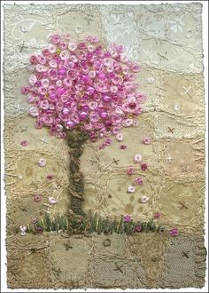 a painting of a tree with pink flowers