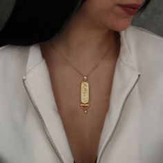 "What makes us unique? ⚡️ We have a gift for you, \"Ankh Protection Earrings.\" when you purchase a Cartouche Necklace, Please check here 🎁  https://etsy.me/3GcZOHD ⚡️* Using a specialized coating substance, we protect silver, gold, and rose plates on our items from tarnishing. When applied to precious metals, it prevents the metal from oxidizing and boosts its resistance. ⚡️* The chain length ranges from 16 to 18 inches (40-45 cm), including your order. For your convenience, we provide a variety of sizes ranging from 19 inches (45cm) to 30 inches (76cm).    Please check out from here for a longer chain. https://etsy.me/41ZU3qr ⚡️* We provide the necklace chains with an adjustable 2 inches (5 cm) long chain. ⚡️* Alternate chain options are now available. You can select from among five dis Spiritual Stamped Wedding Jewelry, Symbolic Etched Jewelry For Blessing, Symbolic Stamped Gold Jewelry, Gold Rectangular Pendant With Etched Details, Gold Etched Rectangular Pendant Jewelry, Personalized Brass Amulet Jewelry, Symbolic Engraved Jewelry For Blessing, Engraved Brass Dangle Jewelry, Stamped Amulet Pendant Jewelry