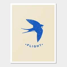 a blue bird flying over the words flight